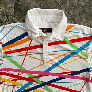 LOUDMOUTH Men’s White Multi-Colour Maximalism Graphic Sporty Polo Golf Shirt